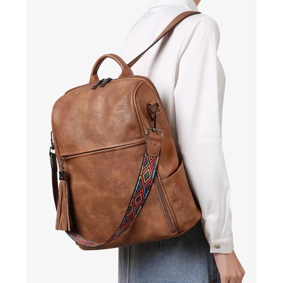 Women’s Leather PU Travel Backpack Purse with Tassel - Brown main image 8